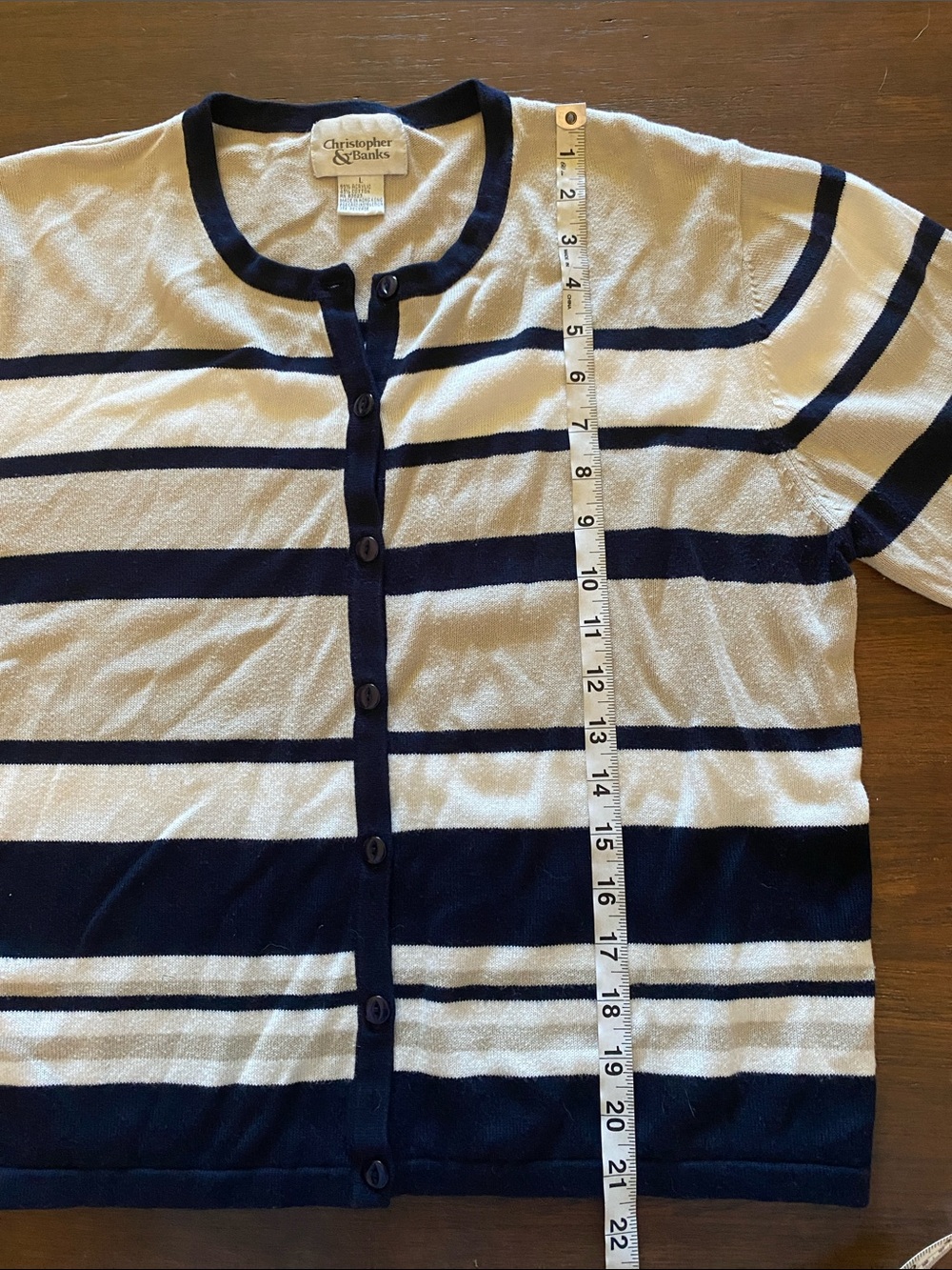 Crewneck Button-Front Striped Sweater - Navy cream and White - Picture 6 of 7